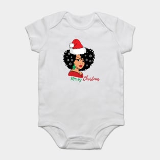 Merry Christmas Afro Girl Baby Bodysuit
